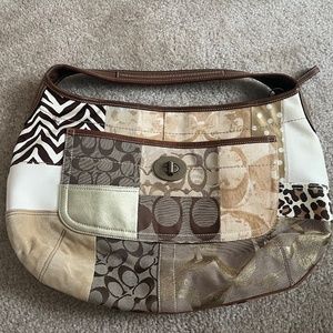 Brand new neutrals, browns, and gold leather coach purse NWOT